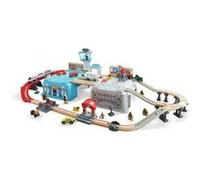 HaPe International Jouet train en bois Ensemble urbain 80 pièces - locomotive et accessoires