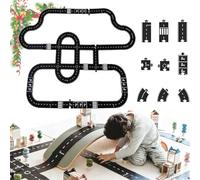 Circuit de Voiture en Caoutchouc Flexible et étanche, pièces de Puzzle, Circuit autoroutier emboîtables, Jeu de Construction de Pistes pour l'intérieur et l'extérieur (64pc)