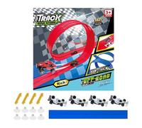 Circuit de Voitures FlexTracks, Circuit de Course Flexible avec rampes Doubles, 4 Voitures Miniatures, 1 Sac de Rangement et 4 ventouses pour Les Kids de 3 à 6 Ans