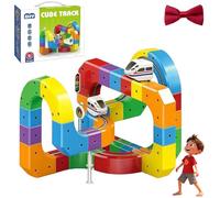 Circuit de Voitures magnétiques à Construire soi-même, avec Train et Panneaux de signalisation magnétiques - Cadeau éducatif for Anniversaire d'enfant (garçons et Filles).(81-pcs)
