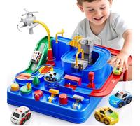 Circuit de Voitures XVX pour Enfants 4-8 Ans,Ville avec 3 Voitures(Style aléatoire)+Hélicoptère,Jouet Éducatif Cadeau