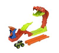 Circuit Hot Wheels Monster Trucks JJN44 L'Attaque du Serpent avec Bone Shaker 1:64, lanceur à impulsion et 4 rails 15 cm multicolores
