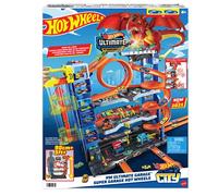 Hot Wheels City Coffret Garage Ultime et 2 Voitures Die-Cast | Garage 4 niveaux avec dragon mangeur de voitures, range 50+ véhicules 1:64 et 2 inclus, HKX48