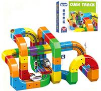 Circuit Train Electrique Clickrail, DIY Cube Track Blocs Rail Cube Klickrail, Cubix 3D Parcours Relief DéFiant Gravité, Blocs Train Magnetique Enfant, Circuit Trains électrique Enfant (123 Pièces)