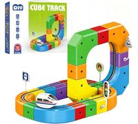 Circuit Train Electrique Clickrail, DIY Cube Track Blocs Rail Cube Klickrail, Cubix 3D Parcours Relief DéFiant Gravité, Blocs Train Magnetique Enfant, Circuit Trains électrique Enfant (51 Pièces)