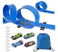 Circuit Voiture Enfant 3 Ans, 4.5 M Circuit Automobile Flexible, Livré avec 4 Véhicules Légers en Métal et Sacs de Rangement Inclus, Slot Car Race Track Sets Jouet 3 4 5 6 Ans, Bleu