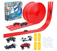 Circuit Voiture Enfant 4M avec 4 Voitures, Circuit Voiture Flexible pour Voiture 1/64 ème, Piste de Course Portable Double Voies Cadeau Garcon Jeu Enfant 3 4 5 6 7 8 Ans (Rouge)