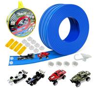 Circuit Voiture Enfant, 4M Bleu Piste de Course Voiture, Circuit de Vitesse Autoroute avec des Accessoires, Jouets Cadeaux pour Enfant avec 4 Voiture, avec Rampe, Cadeau pour Garçons Filles