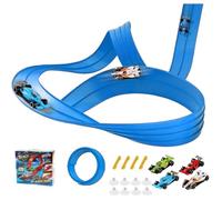 Circuit Voiture Enfant Piste Flexible 5M Double Voie Avec 4 Voitures Ventouses Usage Intérieur Extérieur PVC Durable Cadeau Garçon