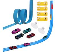 Circuit Voiture Flexible 4,5 m avec 4 véhicules, Piste de Course modulable avec ventouses, Jouet interactif pour Enfant garçons Filles, Jeu éducatif Maison crèche école et Voyage