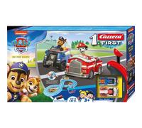 Carrera First Paw Patrol on The Track - Circuit de Jeu avec Chase & Marshall, régulateur Manuel adapté aux Enfants, Distance de 2,4 m et éléments interactifs - pour Petits Jeux de Course et Aventures