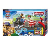 Carrera First Paw Patrol on The Track - Circuit de Jeu avec Chase & Marshall, régulateur Manuel adapté aux Enfants, Distance de 2,4 m et éléments interactifs - pour Petits Jeux de Course et Aventures