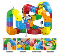 Circuit Voiture - Train Électrique sur Rail - 81 Pièces Magnétiques - Construction Modulaire - Jeu Éducatif et Cadeau