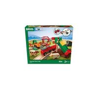 Brio Circuit de train en bois 33984 – Ferme, locomotive à pile, coffret 30 pièces avec pont et animaux