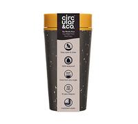 Circular and Co Tasse à café réutilisable étanche - La première tasse de voyage au monde fabriquée à partir de tasses à café recyclées, 100% étanche, durable et isolée (noir et moutarde électrique)