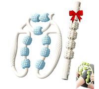 Circular Leg Clamp,Upgraded 360 °9 Wheel Circular Legs Clamp,Leg Massager Roller,Multifunctional Ring Roller,for Legs Neck Muscle Hand Arm Relaxer (White-Blue)