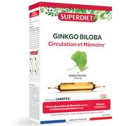 Circulation, Mémoire, performances cognitives- Gingko Biloba - Ampoules | Cure de 20 ampoules de 10ml - Concentration, retour veineux - Vegan - Fabrication française - Superdiet