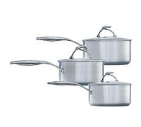 Circulon SteelShield Lot de 3 casseroles en acier inoxydable - Compatible avec induction 16/18/20 cm avec antiadhésif, couvercles en verre et poignées qui restent froides, passent au lave-vaisselle