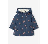 Ciré à capuche bébé fille imprimé fleurs et doublé bleu nuit 4A(104CM)