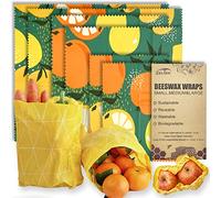 Cire d'abeille Emballages alimentaires réutilisables - (6 paquets, 3 tailles S,M,L, avec 2 mètres de corde de chanvre, deux boutons)wrap écologique, papier ciré pour aliments, Orange
