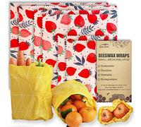 Cire d'abeille Emballages alimentaires réutilisables - (6 paquets, 3 tailles S,M,L, avec 2 mètres de corde de chanvre, deux boutons)wrap écologique, papier ciré pour aliments, Fraise