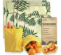 Cire d'abeille Emballages alimentaires réutilisables - (6 paquets, 3 tailles S,M,L, avec 2 mètres de corde de chanvre, deux boutons)wrap écologique, papier ciré pour aliments, Palmier bambou