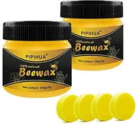 Cire d'Abeille Pour L'Entretien Des Meubles, Cire d'Abeille Naturelle Pour L'Entretien Du Bois, Imperméable et Résistante, pour L'Entretien et La Protection Des Meubles en Bois(2×100g, Avec 4 éPonges)