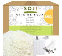 Cire de Soja pour Bougie sans OGM 100% Naturelle, 3KG, E-Book+30 MÈCHES! Fabrication de Bougies coulées, Cire pour Bougie, en Flocons 3KG