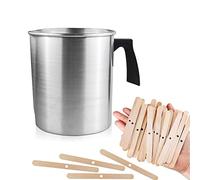 Cire Fondre Pot 1.2L Cire Tasse Sans Goutte Verser Pichet Bougie Fabrication Pot Résistant à la Chaleur Poignée Bougie Fondre Pot Cire Fondre Tasse avec 50 Pcs Bois Bougie Mèche Porte-bougies