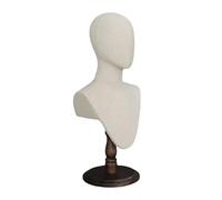 Cirraorive Mannequin Tête avec Épaules Support Chapeau Stand Bust Prop Présentoir Perruque Organisateur Bijoux Base Solide Réglable en Tissu Bois Adapté pour Coi, Beige