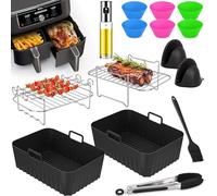 CIRULLI 19 pièce saccessoires air fryer pour Ninja Foodi AF400EU, AF300EU 7.6L-9.5L friteuse à air chaud, moule en silicone set d'accessoires friteuse à air chaud Compatible avec Dual Zone