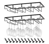 CIRULLI 2Pièces 4 Rangs Support pour Verre à Vin en Métal,Porte-Verres à Pied Suspendu,Capacité de 8 à 12 Verres par Support,Support Sous Armoire Avec Vis pour Cuisine,Bar et Restaurant