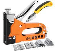 CIRULLI Agrafeuse murale 4 en 1,Cloueuse avec 2 400 clous (4 types de clous) et 1 arrache-clou,agrafeuse bois Force d'impact réglable,Agrafeuse murale pour bois,meubles,tapis,projets de bricolage