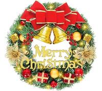 CIRULLI Couronne de Noël, guirlande de Noël avec lumières, guirlande de Noël artificielle 30 cm, décoration de couronne pour Noël, guirlande de sapin pour porte d'entrée, cheminée et décoration murale