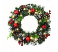 CIRULLI Couronne de Noël lumineuse, Guirlande de Noël 30 cm, Couronne de Noël porte exterieur, Guirlande sapin, Guirlande de Noël Artificielle pour Porte d'entrée, Cheminée et Décoration Murale (Vert)