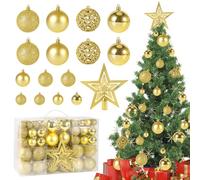 CIRULLI Lot de 101 Ensemble de bouless de Noël-Boules de Noël,Bouless de Noël en Plastique-Boules de Noël dorées-Incassables et réutilisables-Idéal pour la décoration Festive ∅ 3-6 cm