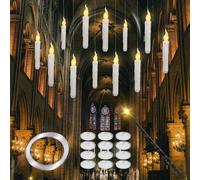 CIRULLI Lot de 12 Bougies flottantes avec baguette magique, Bougie LED télécommandée, Flamme vacillante, Bougies électriques pour Halloween, mariage,Noël (bougies flottantes blanches)