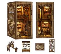 Cirusech Book Nook Bibliothèque Ancienne avec Lumières, Puzzle 3D DIY Maquette en Bois Miniature à Construire, Serre-Livres Diorama Décoration Salon, Cadeau Intellectuel et Raffiné