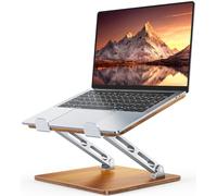 CIRYCASE Aluminium & Bois Support Ordinateur Portable à Double Barre, Laptop Stand Réglable, Rehausseur PC Portable Bureau Ergonomique Porte Bloc-Note, Compatible avec MacBook, HP, Autres 10-16 Pouces