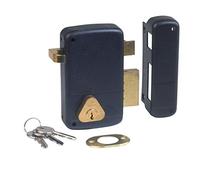 CISA 1502114619673 Serrure verticale à appliquer pour porte, cylindre intérieur, verrou et débarras, cadre poignée passante, entrée 45 mm, cylindre 50 mm, noir, main gauche