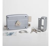 CISA - Serrure de porte en fer à appliquer 15042150195 - Serrure de porte extérieure en acier peint gris avec cylindre et tige nickelés - Entrée 50 - Main Droite