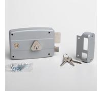 CISA - Serrure de porte en fer à appliquer 15047160195 - Serrure en acier peint gris avec cylindre nickelé - Serrure de porte extérieure entrée 60 - Main droite appliquer