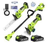 Cisaille à gazon et arbustes sans fil VOERJIA 4 en 1 avec perche télescopique de 115 cm (portée de 165 cm), cisaille de jardin 21 V avec roues, 650 W, orientable à 180°, 2 batteries - pour bordures de