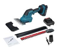 Cisaille à Gazon et Coupe-arbustes 2 en 1 Taille-haie électrique portatif 21 V et Coupe-Herbe Coupe-arbustes et Coupe-Herbe pour pelouse de Jardin avec 2 Batteries et Chargeur 2,0 (EU Plug & 2