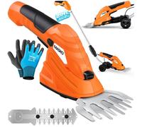 Masko® Cisaille à Gazon | Cisaille à arbustes + Gants, Set avec Batterie 7,2 V 2 000 mA/h et Chargeur | Taille-haie électrique de Jardin | Ciseaux à Gazon avec Lame à Herbe, Lame pour arbuste, Orange