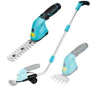 DURATECH Cisaille Sculpte-Haie Électrique et Taille-Herbes Téléscopique sans Fil 12V, Cisaille à Gazon 2 en 1, Largeur/Longueur de Coupe 12/16 cm, Batterie 2000mAh, pour Coupe, Élagage, Bleu & Noir