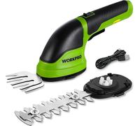 WORKPRO Cisaille Sculpte-Haie et Taille-Herbes sans Fil 3,6V, Cisaille à Gazon avec 2 Lames, Largeur/Longueur de Coupe 7,5 cm/12 cm, Batterie 2000mAh et Type C, pour Coupe, Elagage, Vert Noir