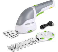 WORKPRO Cisaille Sculpte-Haie et Taille-Herbes sans Fil 3,6V, Cisaille à Gazon avec 2 Lames, Largeur/Longueur de Coupe 7,5 cm/12 cm, Batterie 2000mAh et Type C, pour Coupe, Elagage, Gris Blanc