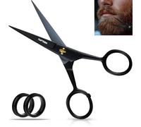 Ciseaux à barbe incurvés professionnels en acier allemand, ciseaux à moustache, pour le visage, le nez et les oreilles, ciseaux à ongles pour bébé, lame dentelée (Noir, 4 pouces)