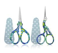 Ciseaux à broder petit, 2pcs acier inoxydable ciseaux d'artisanat pour fil à coudre fil aiguille coupe à la main avec faux étui de ciseaux en cuir (Bleu avec fleur)